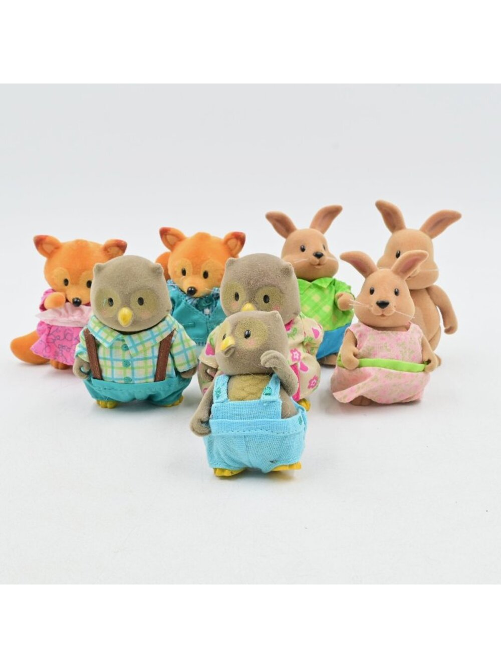 Li'l Woodzeez Animal Figures Lot of 8 Owls Foxes Rabbits Flocked Dollhouse Toys